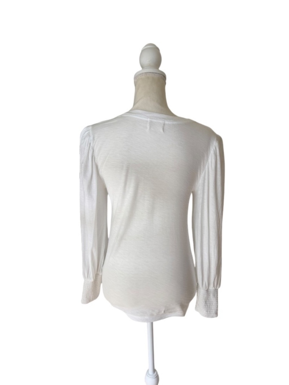 Nation LTD Loren Tee White Pima Cotton Puff Sleeve Smocked Cuff Top - Picture 3 of 16